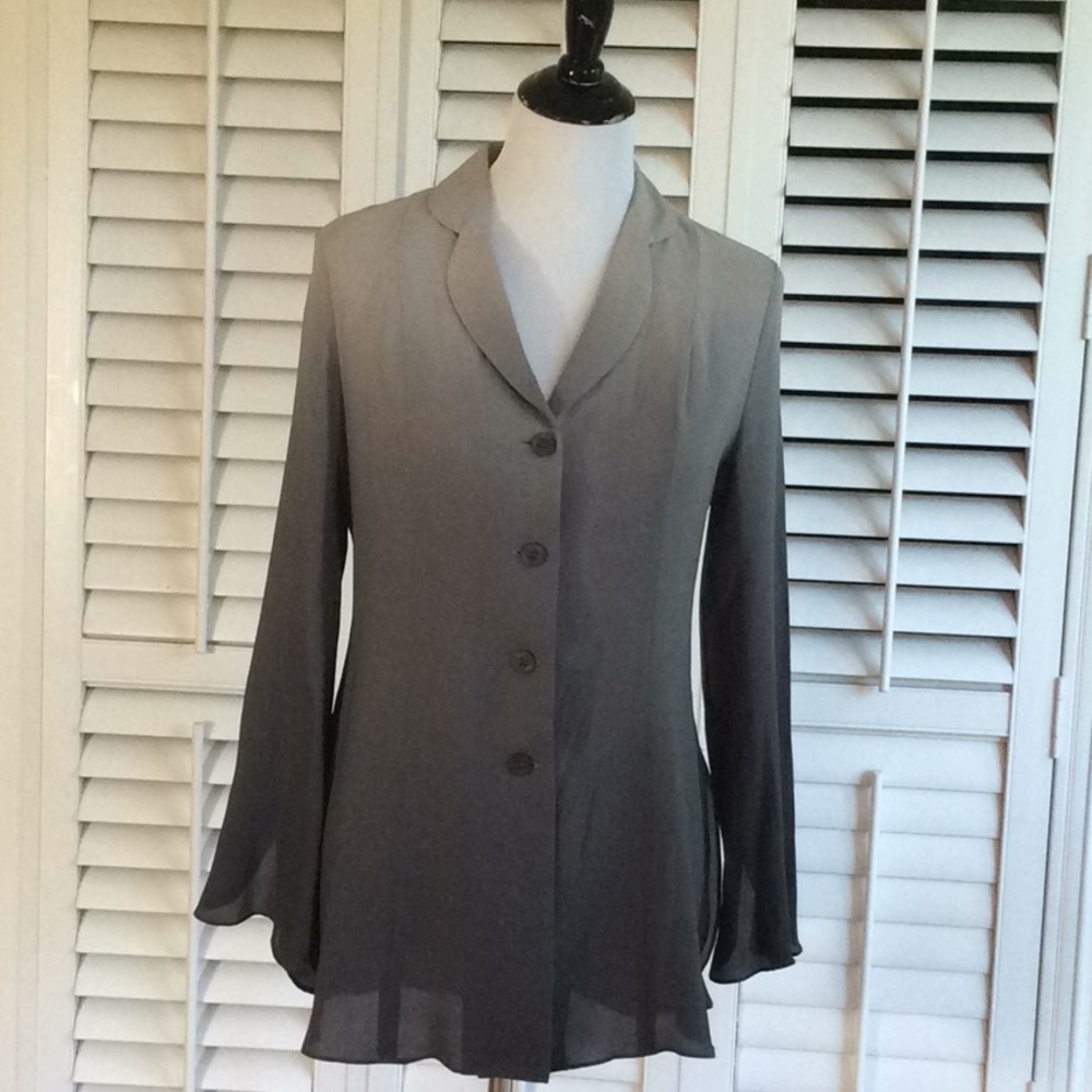 Ombré Fit To Flare Gray Silk Top Size S